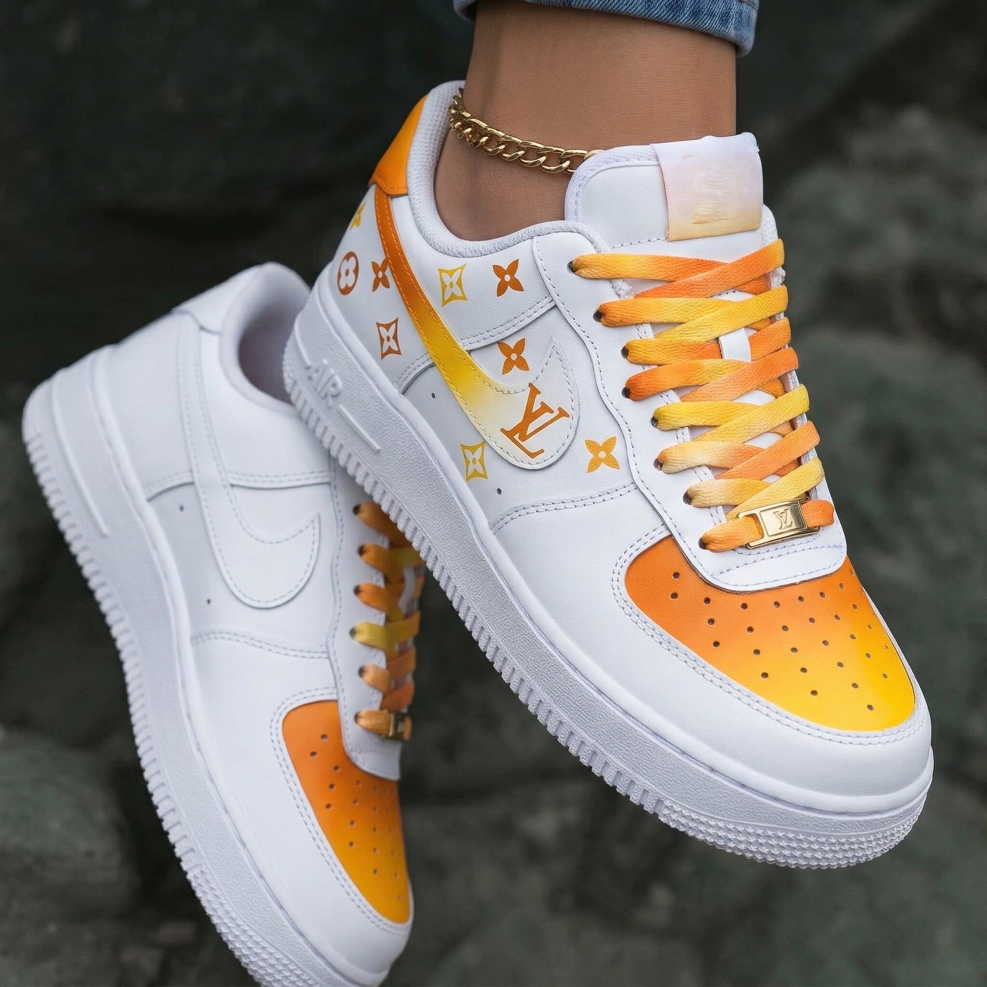 LV Logo Orange Yellow Custom Air Force 1