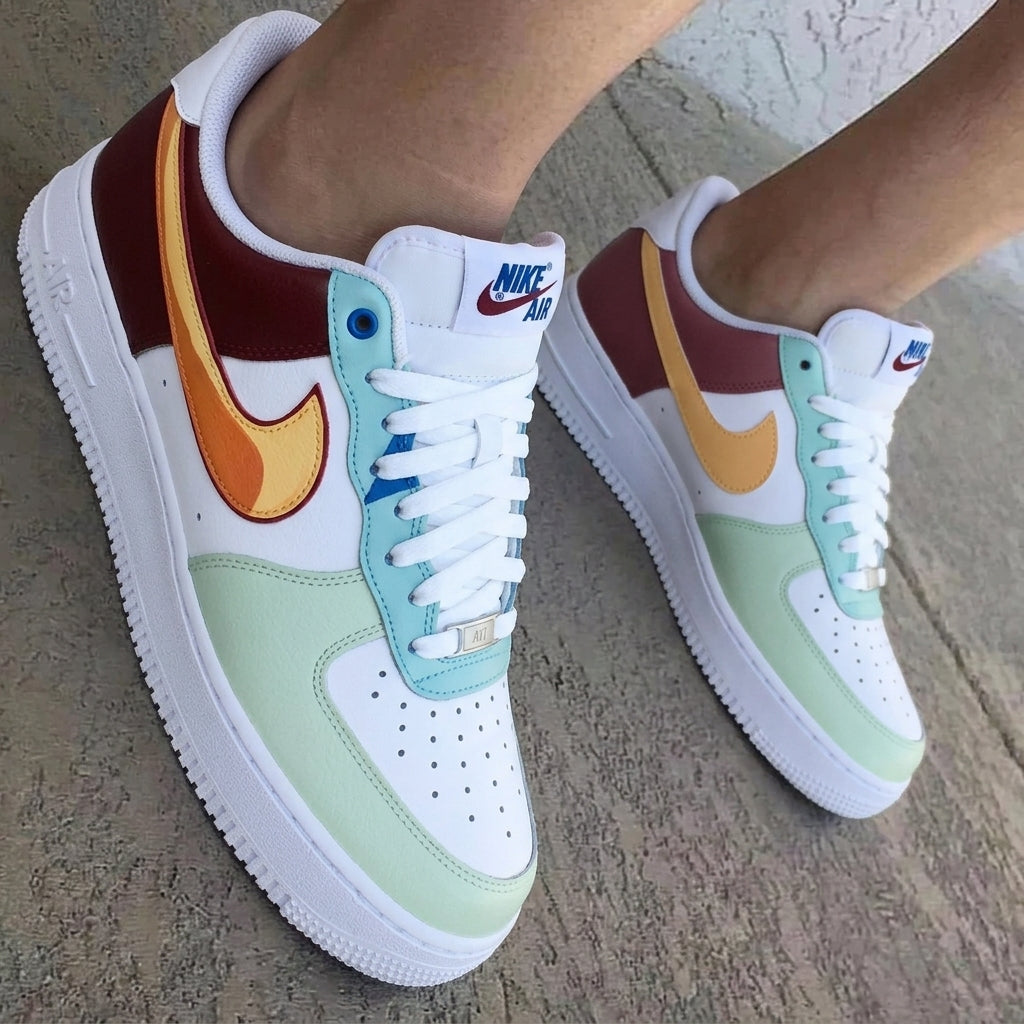 Green Brown Colorful Custom Air Force 1