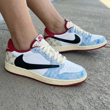 LV Pattern Baby Blue Black Red Travis Scott Custom Air Jordan 1