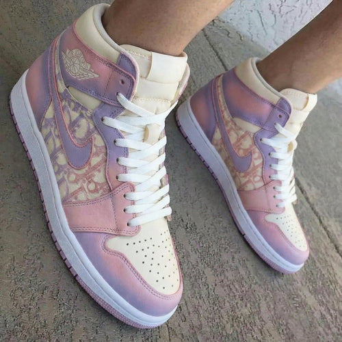 LV Pattern Baby Pink and Lilac Custom Air Jordan 1