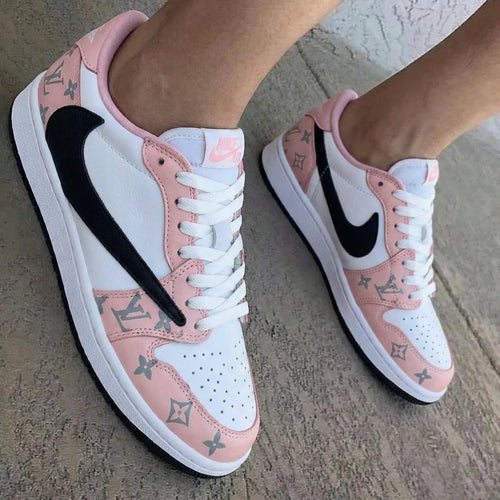 LV Pattern Baby Pink White Travis Scott Custom Air Jordan 1