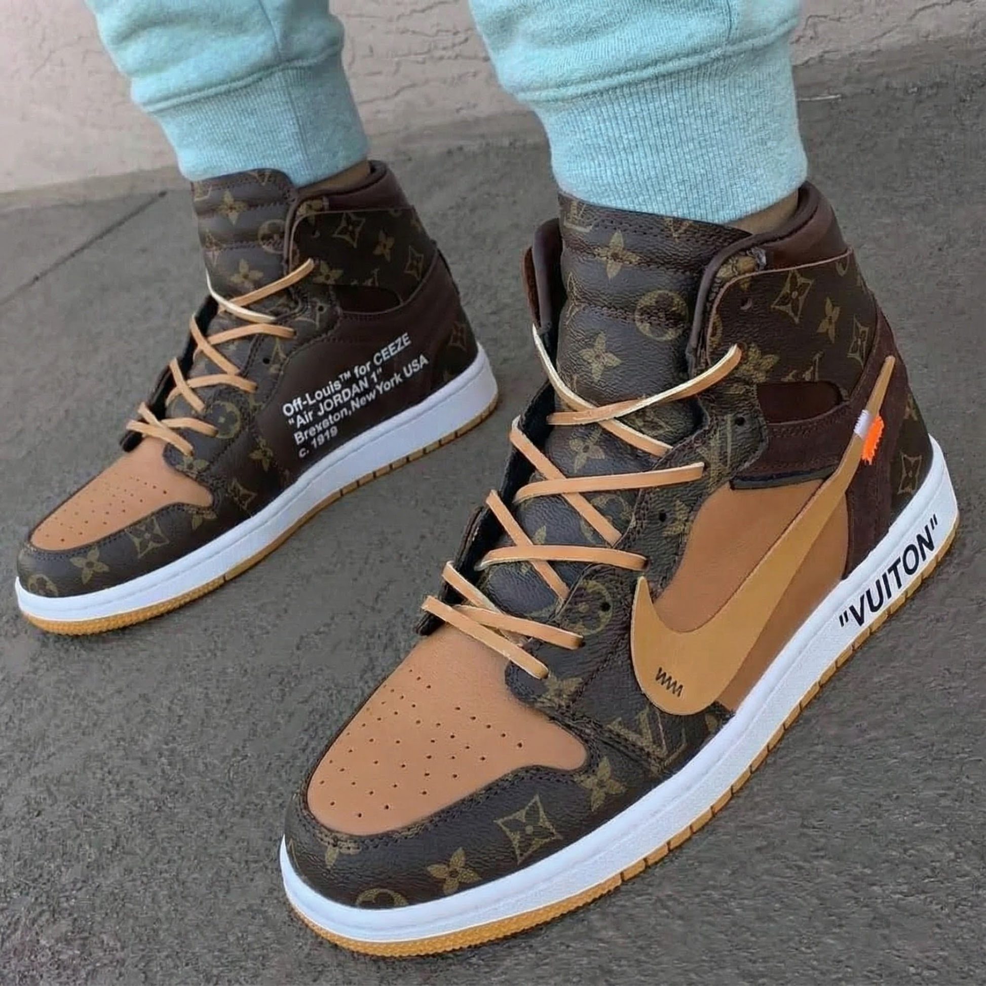 LV Pattern Brown Tan Custom Air Jordan 1