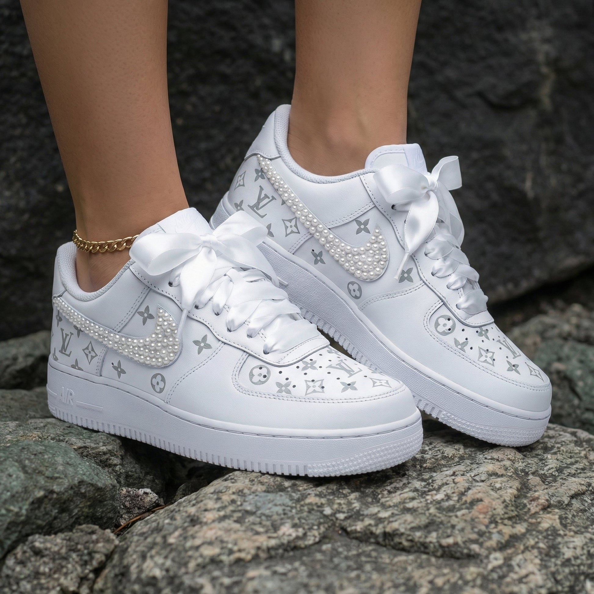 LV Pattern Pearl Embellished Custom Air Force 1