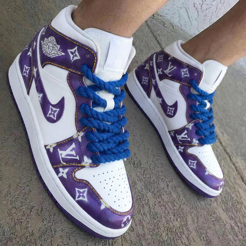 LV Pattern Purple White Custom Air Jordan 1