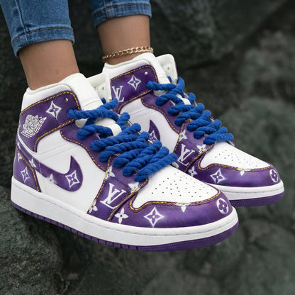 LV Pattern Purple White Custom Air Jordan 1
