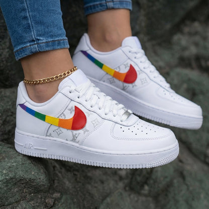 LV Rainbow Swoosh Silver Custom Air Force 1