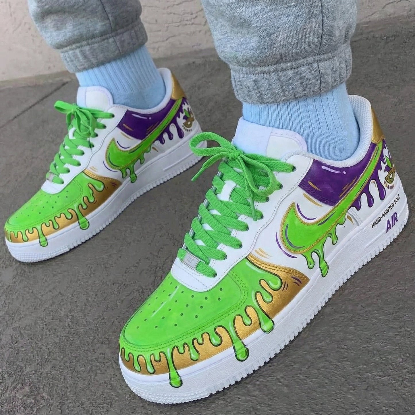 Mardi Gras Mask Drip Pattern Green Purple Custom Air Force 1