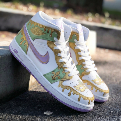 Mardi Gras Theme Green Purple Custom Air Jordan 1