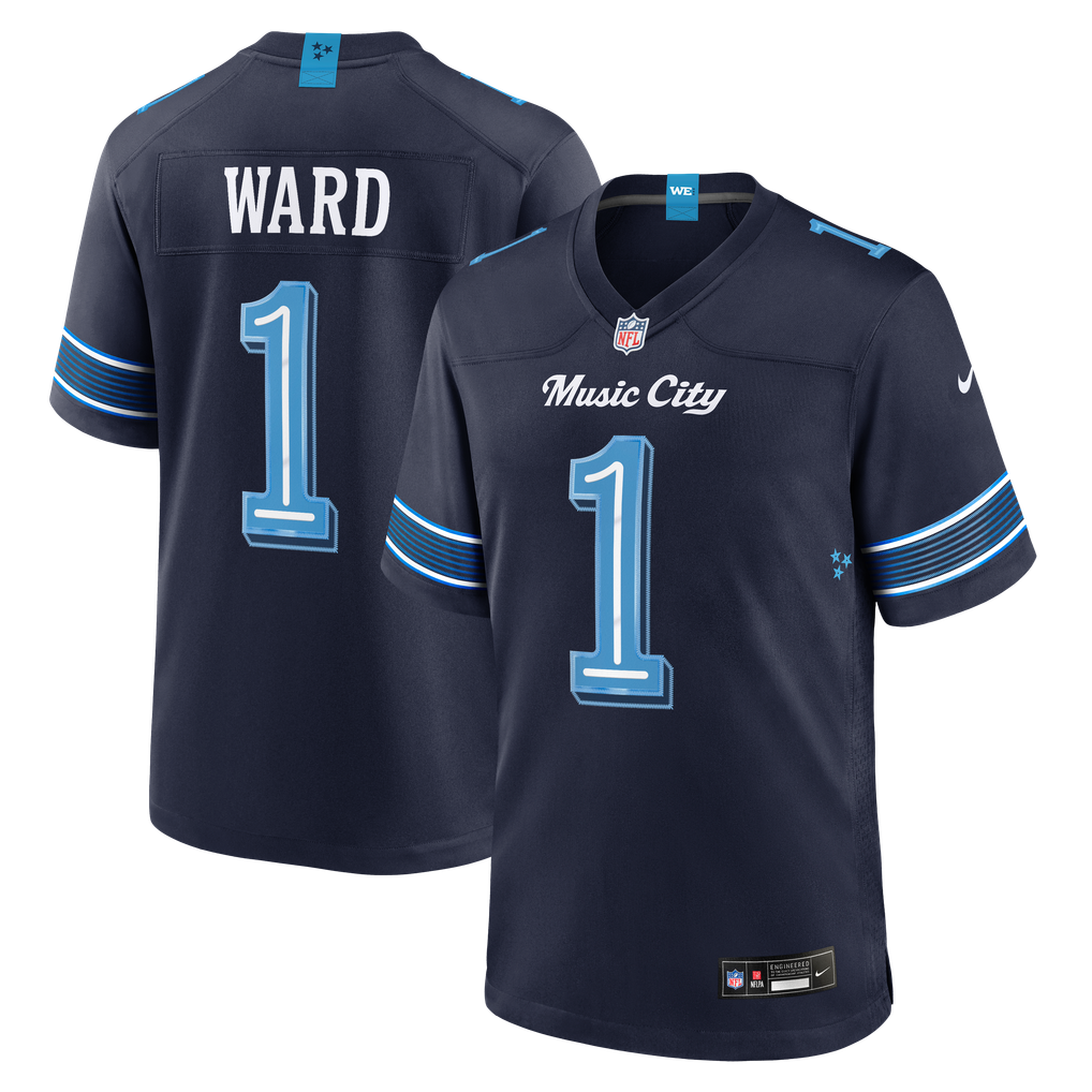 Cameron Ward #1 Tennessee Titans 2026 Rivalries Premium Football Jersey – Navy front product view