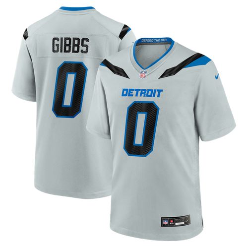 Jahmyr Gibbs #0 Detroit Lions 2026 Rivalries Premium Football Jersey – Silver front product view