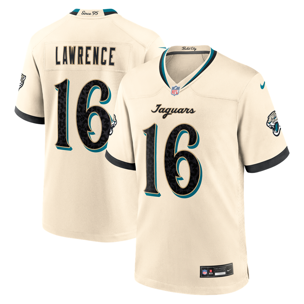 Trevor Lawrence #16 Jacksonville Jaguars 2026 Rivalries Premium Football Jersey – Natural front product view