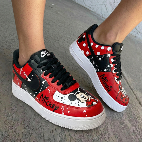 Mickey Minnie Polka Dots Splatter Red Black Custom Air Force 1