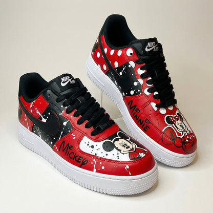 Mickey Minnie Polka Dots Splatter Red Black Custom Air Force 1