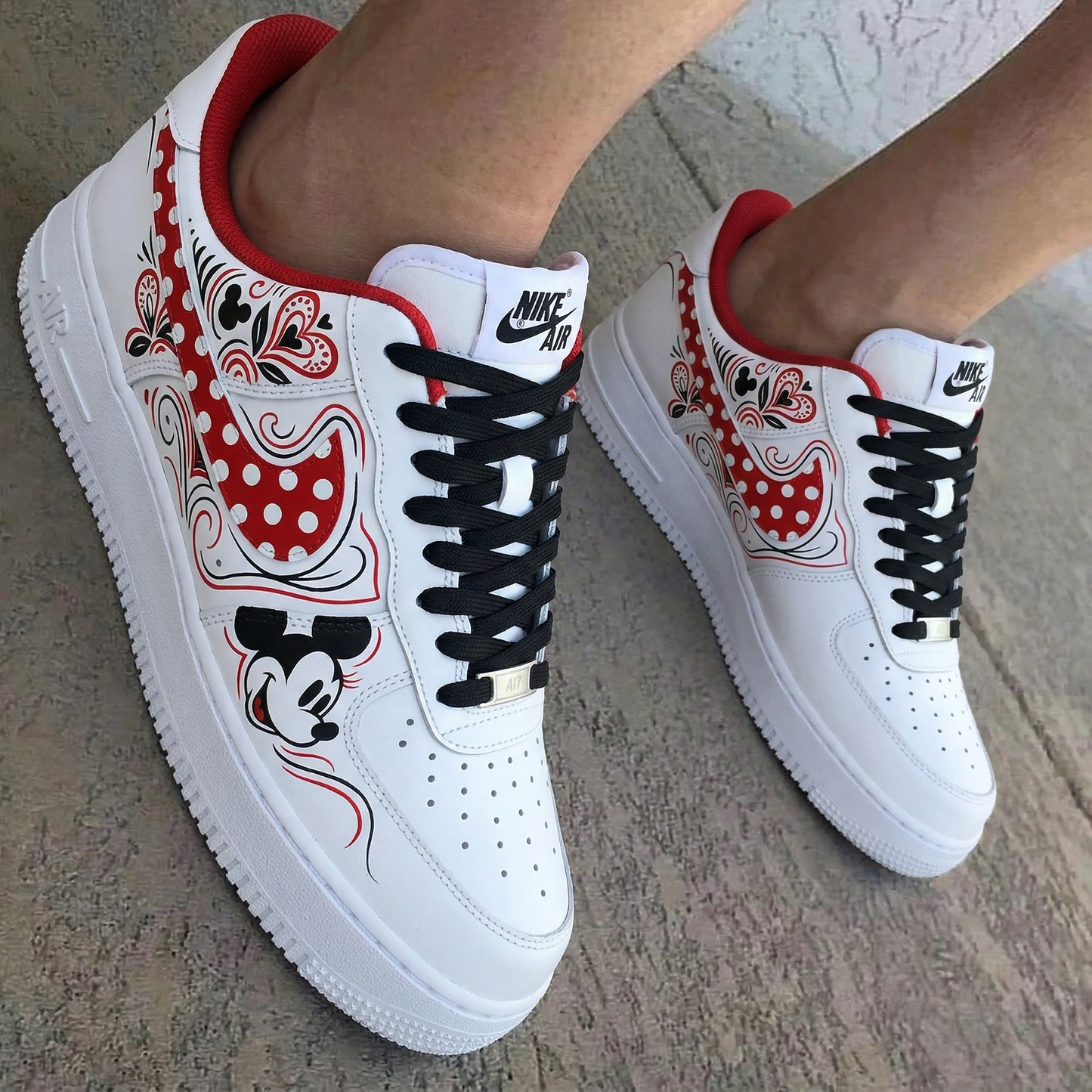 Mickey Mouse Polka Dot Heart Red Black Custom Air Force 1