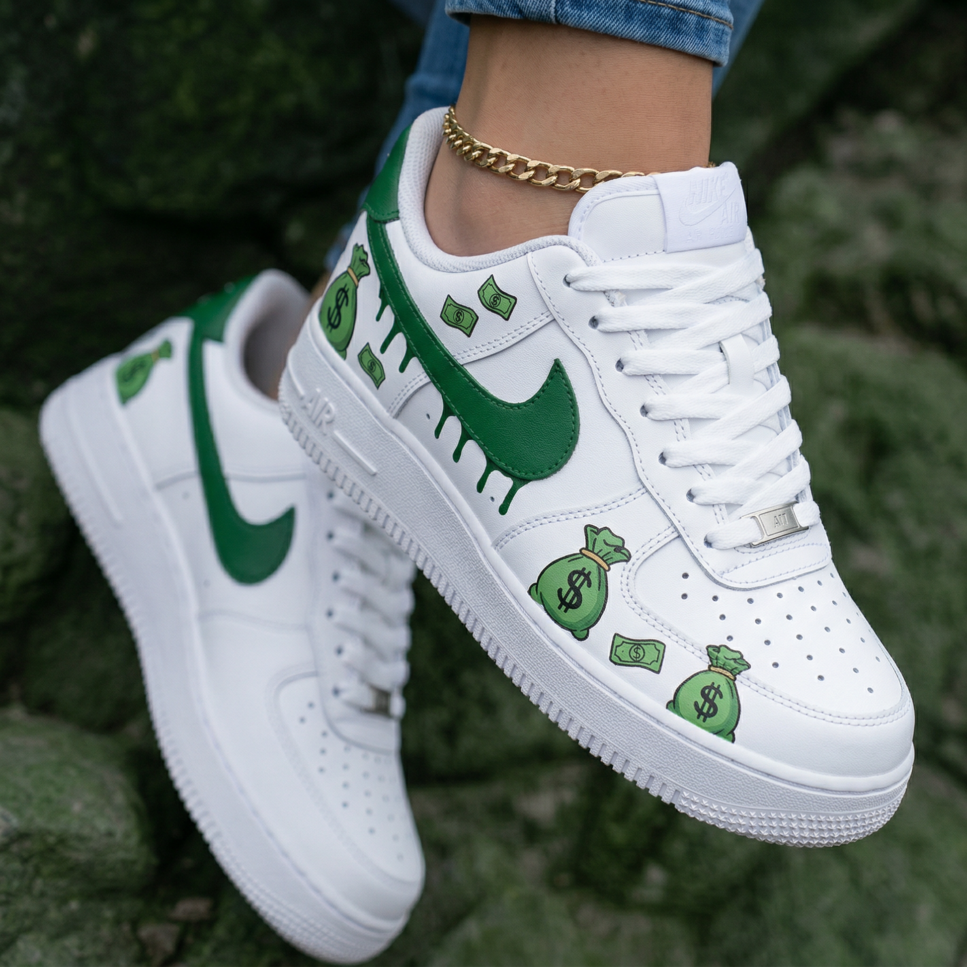 Money Bags And Cash Green Custom Air Force 1