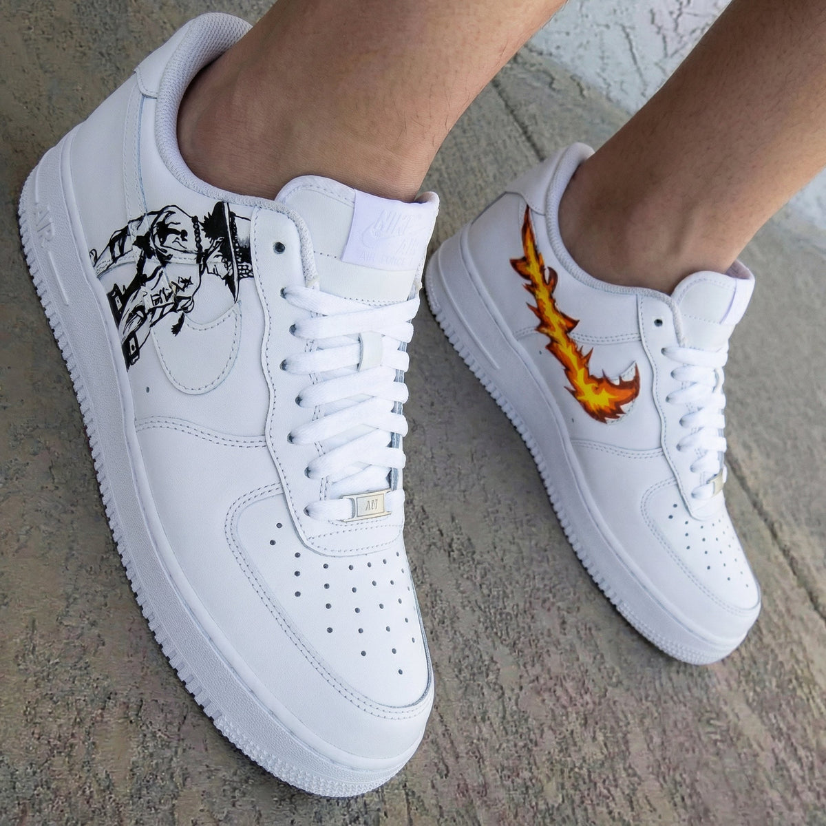 One Piece Flame Swoosh Black Orange Custom Air Force 1