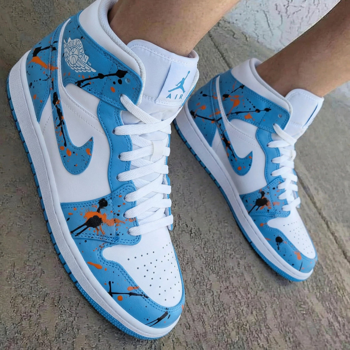 Paint Splatter Baby Blue Orange Black Custom Air Jordan 1