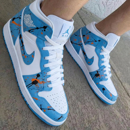 Paint Splatter Baby Blue Orange Black Custom Air Jordan 1