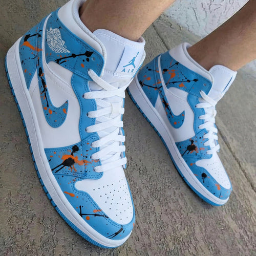 Paint Splatter Baby Blue Orange Black Custom Air Jordan 1