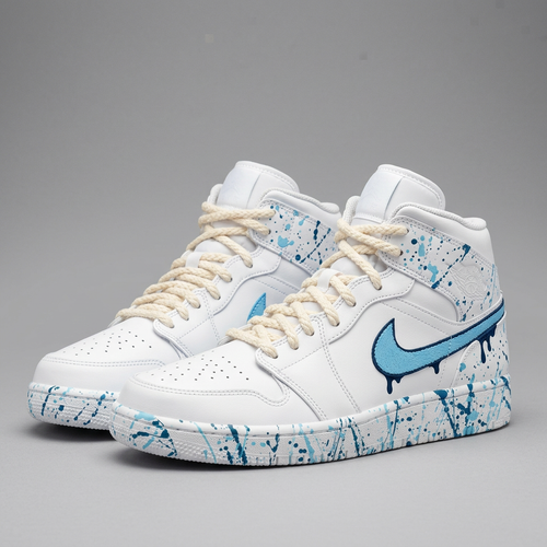 Paint Splatter Drip Baby Blue Dark Blue Custom Air Jordan 1