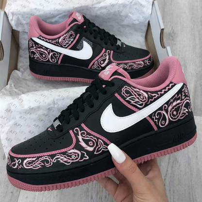 Paisley Pattern Baby Pink Black Custom Air Force 1