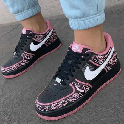 Paisley Pattern Baby Pink Black Custom Air Force 1