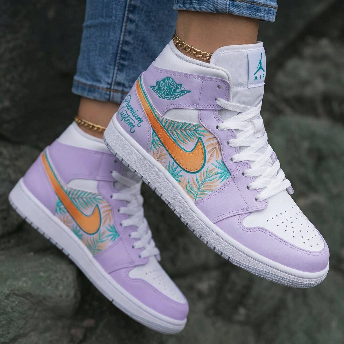 Palm - leaf Pattern Baby Purple Custom Air Jordan 1