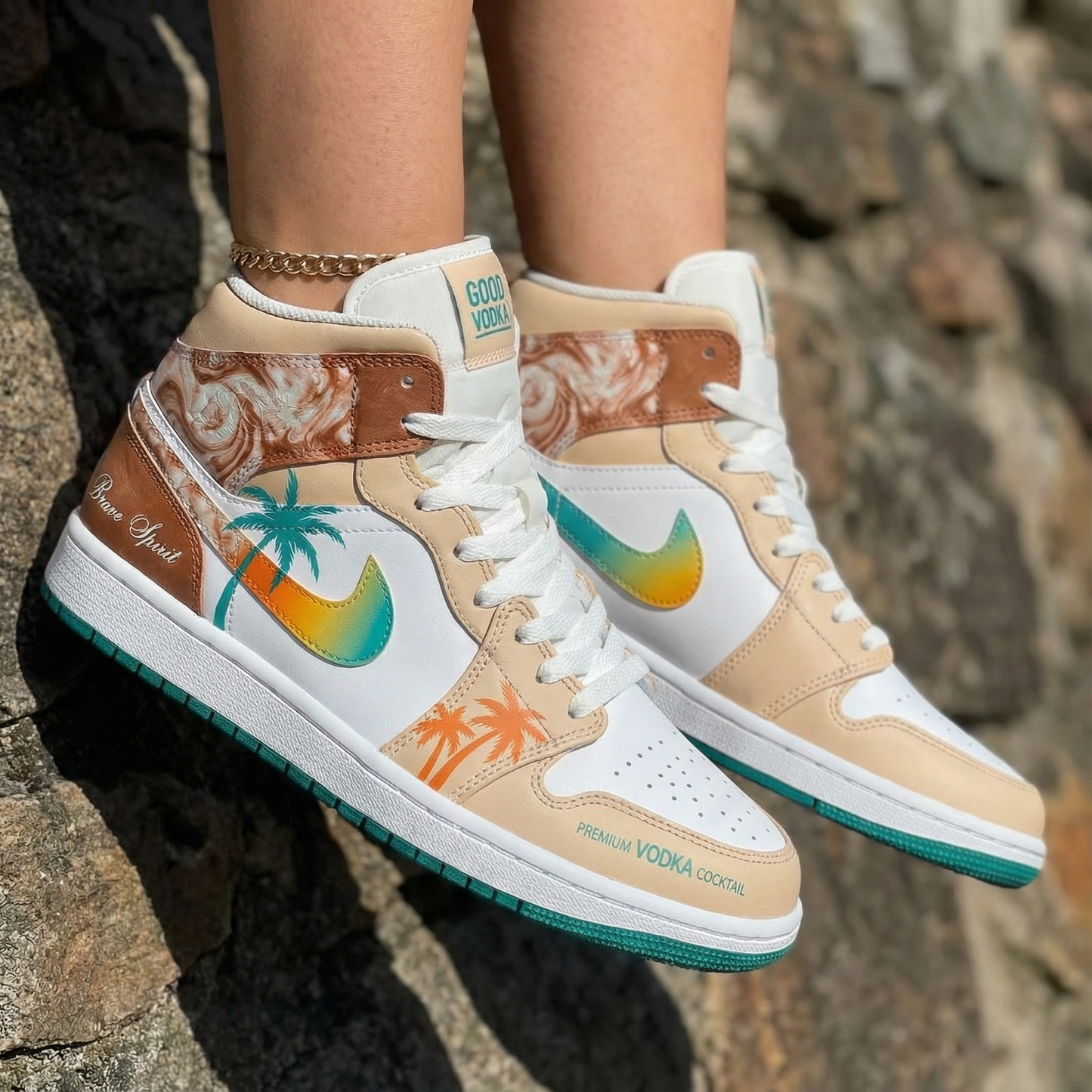Palm Tree Pattern Beige White Custom Air Jordan 1