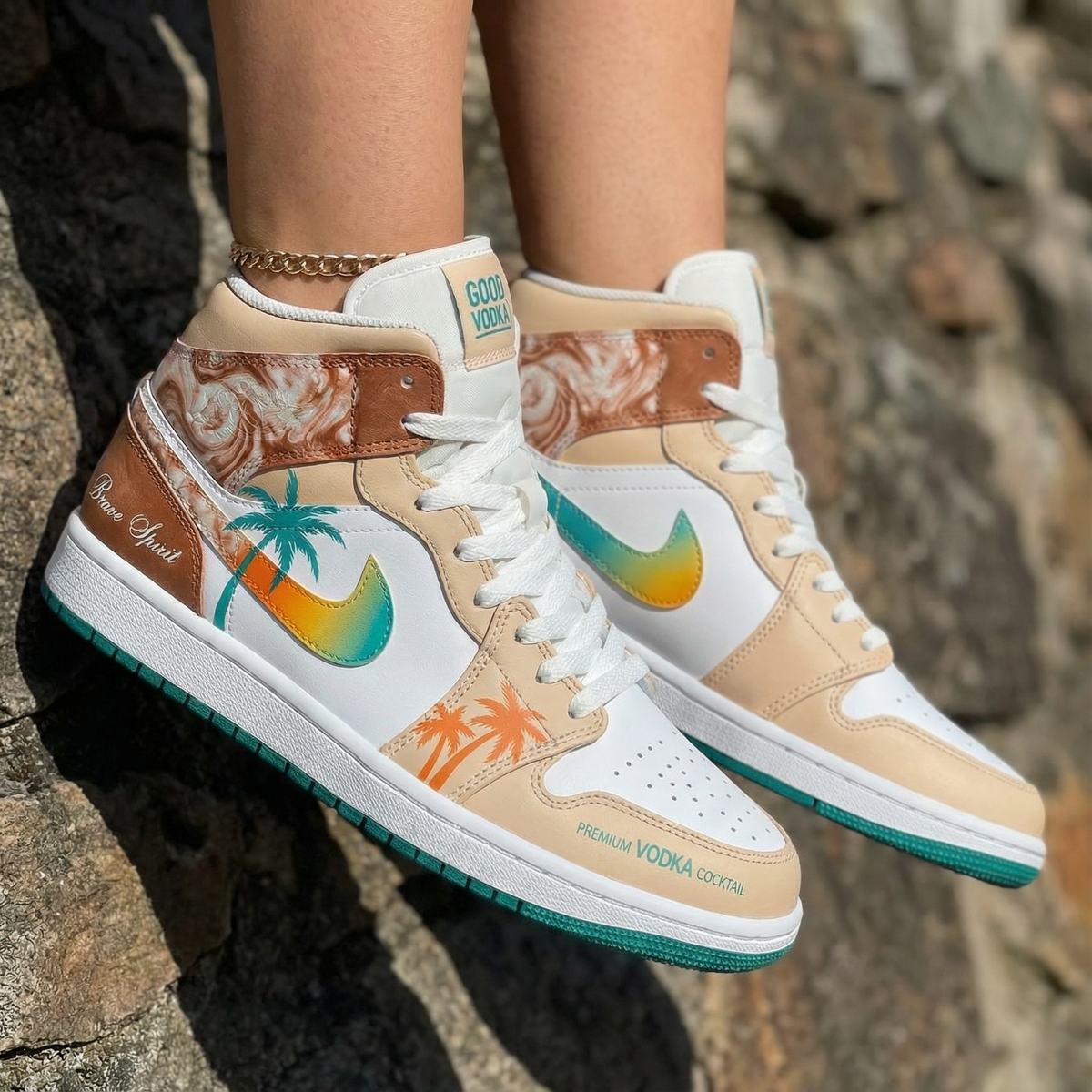 Palm Tree Pattern Beige White Custom Air Jordan 1