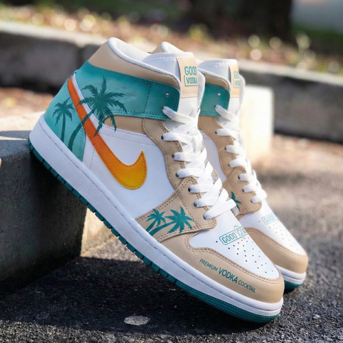 Palm Tree Pattern Teal Orange Custom Air Jordan 1