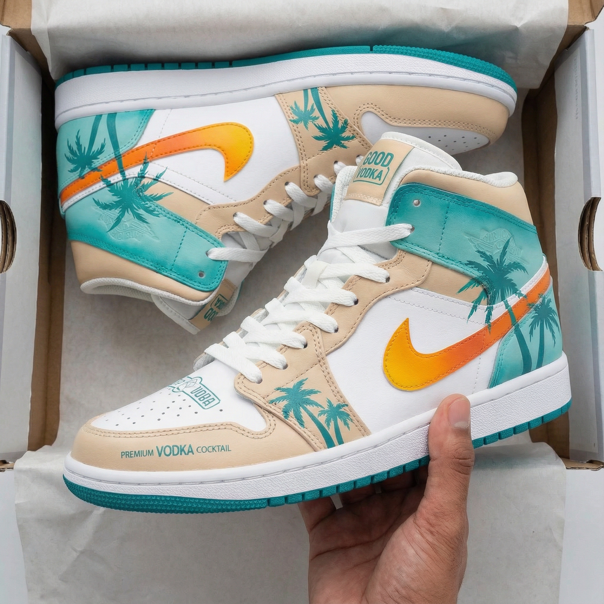 Palm Tree Pattern Teal Orange Custom Air Jordan 1