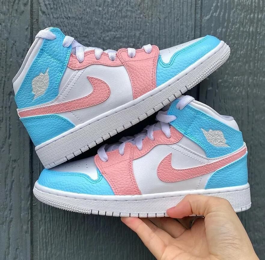 Pastel Colorblock Baby Blue and Baby Pink Custom Air Jordan 1