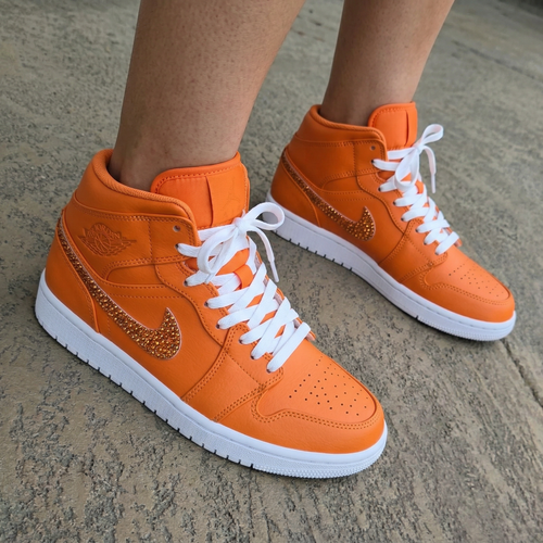 Rhinestone Orange White Custom Air Jordan 1