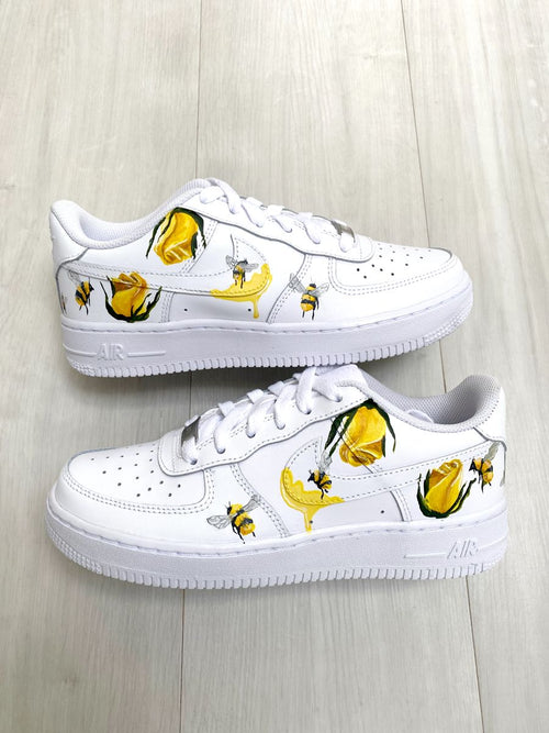 Rose and Bee Pattern Yellow Custom Air Force 1