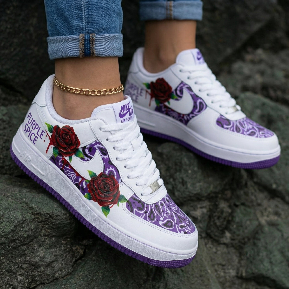 Rose and Paisley Pattern Purple Custom Air Force 1
