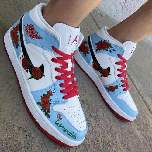 Rose Pattern Baby Blue White Custom Air Jordan 1