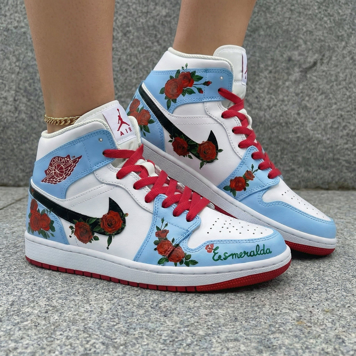Rose Pattern Baby Blue White Custom Air Jordan 1