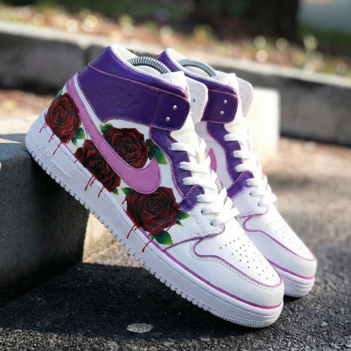Rose Pattern Baby Pink Purple Custom Air Jordan 1