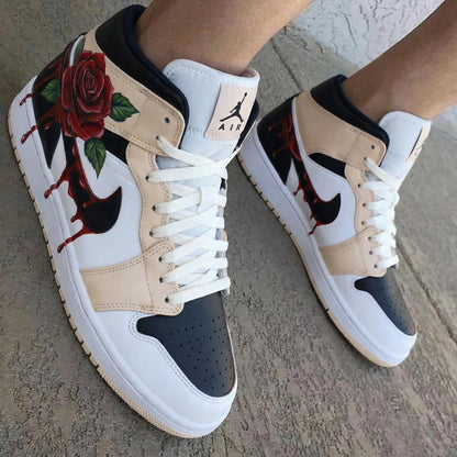 Rose Pattern Beige Black Custom Air Jordan 1