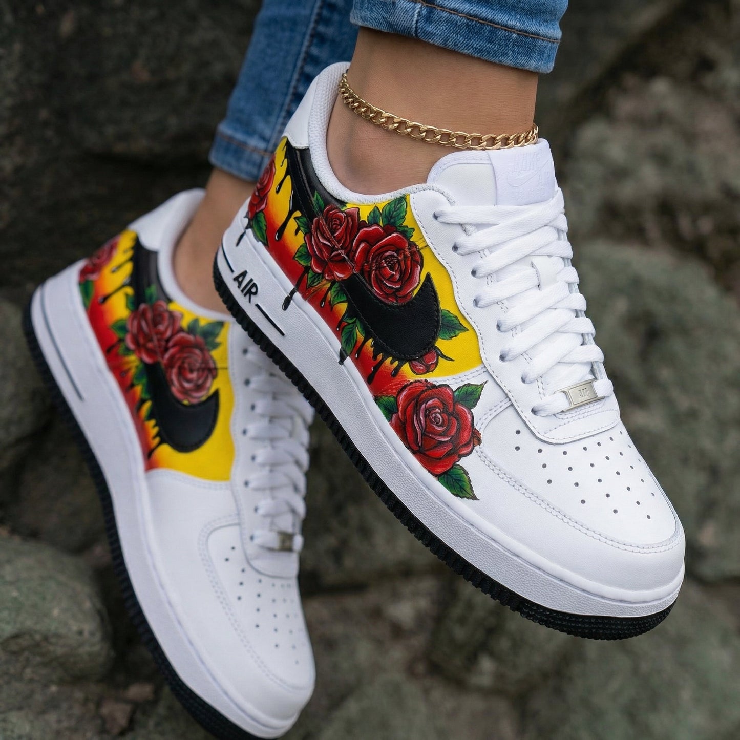 Rose Pattern Yellow Red Custom Air Force 1