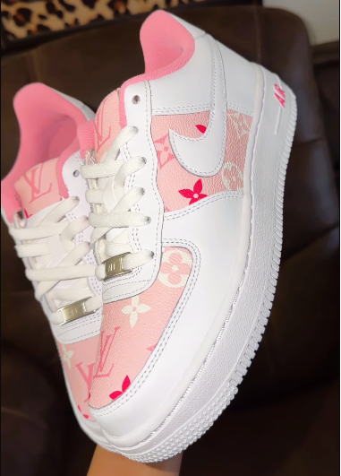 Pink Monogram L V Inspired Custom Air Force 1 Sneakers