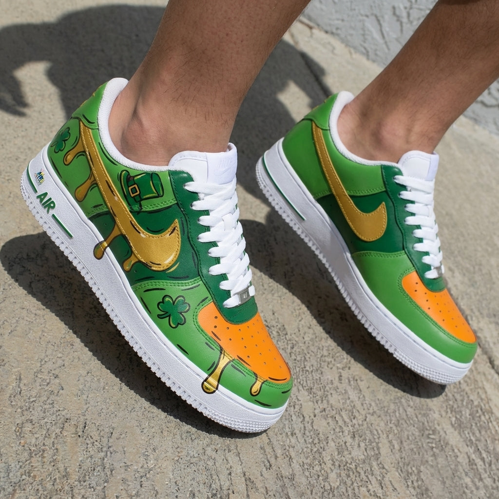 Shamrock Pot Of Gold Drip Green Orange Gold Custom Air Force 1