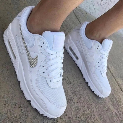 Silver Rhinestone Swoosh Custom Nike Air Max 90 Weeding Shoes