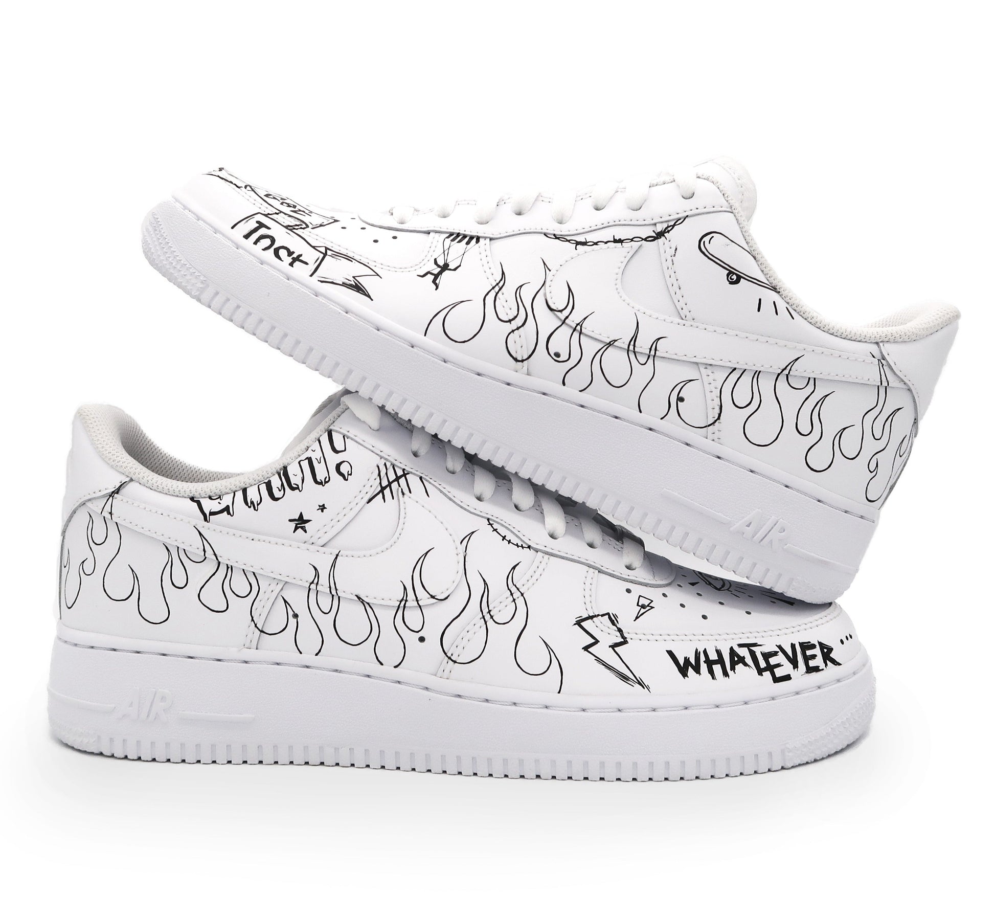 Sketch Flame Pattern Black White Custom Air Force 1