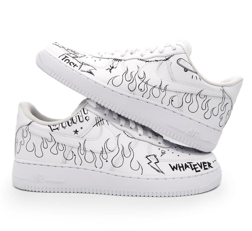 Sketch Flame Pattern Black White Custom Air Force 1