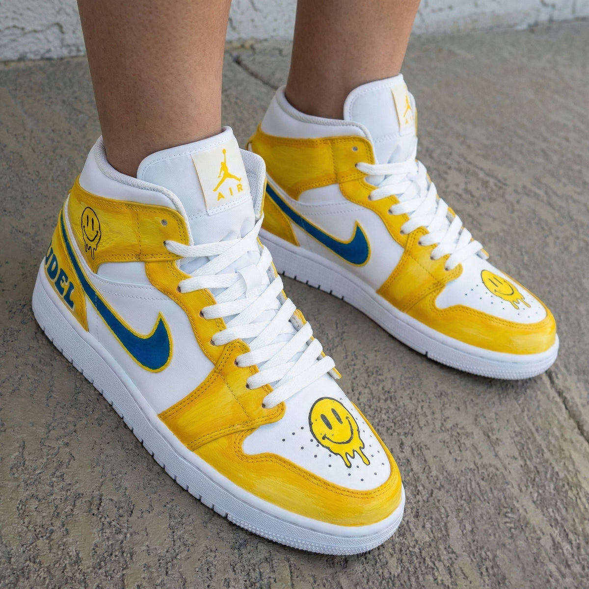 Smiley Faces Yellow Blue Custom Air Jordan 1