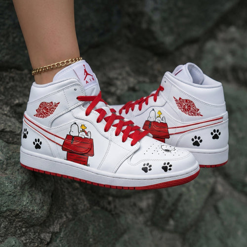 Snoopy Doghouse Paw Prints Red Black Custom Air Jordan 1