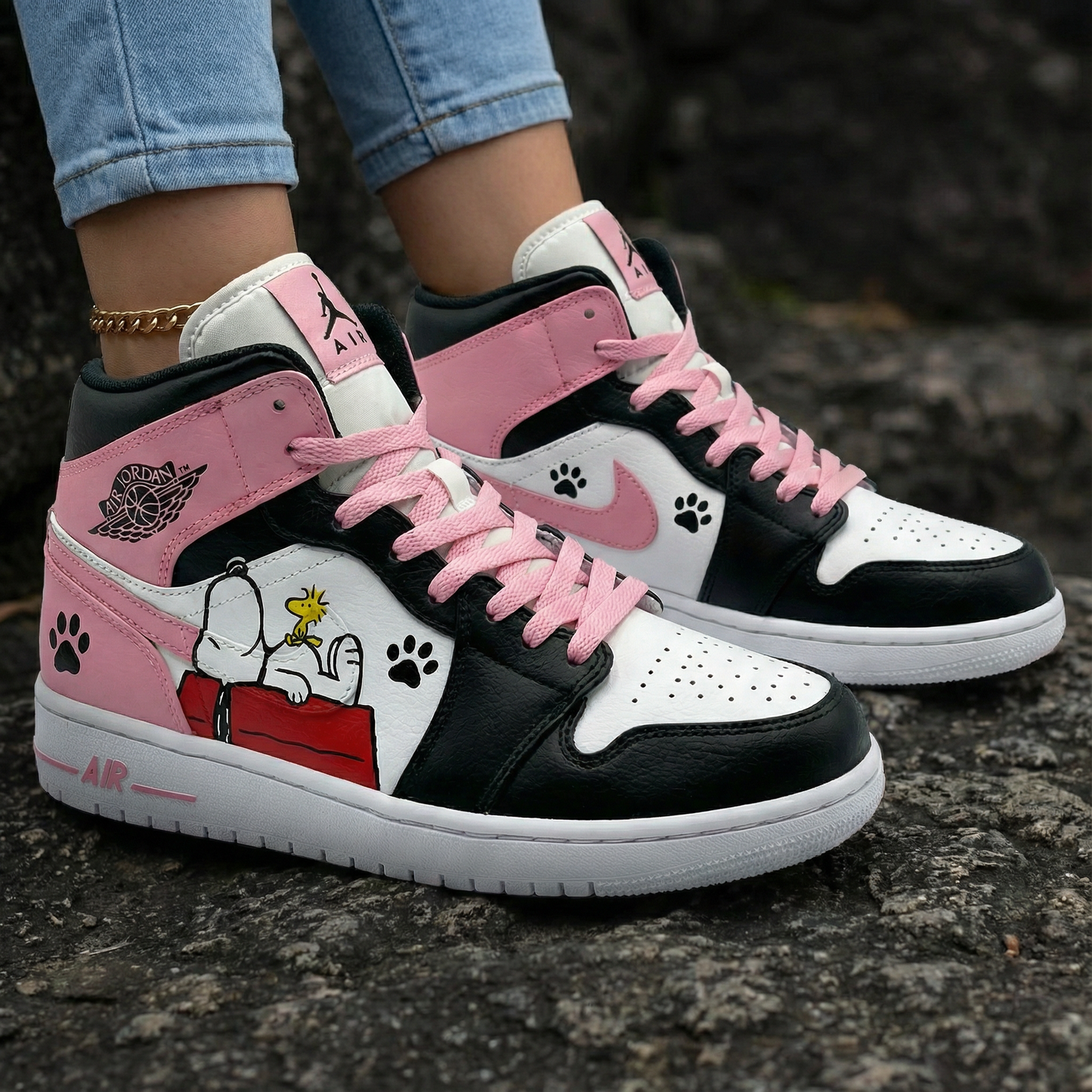 Snoopy Paw Print Baby Pink White Custom Air Jordan 1