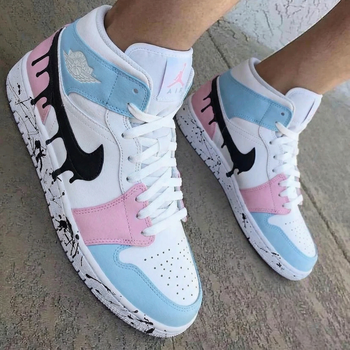 Splash Pattern Baby Pink Baby Blue Custom Air Jordan 1