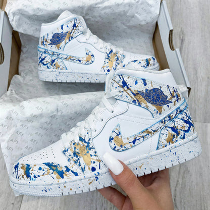 Splatter Blue Gold Custom Air Jordan 1